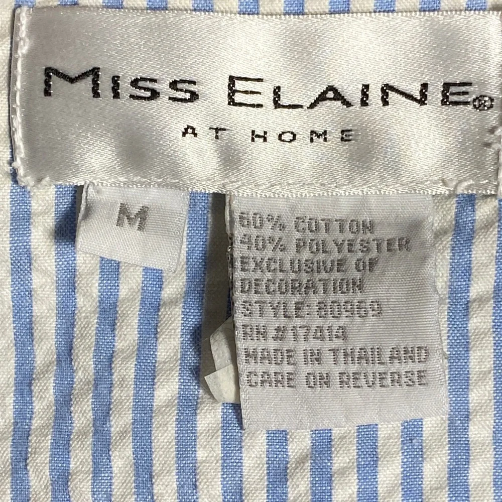 Miss Elaine Light Blue Striped Full Zip W/Pockets Floral Top - Picture 2 of 9